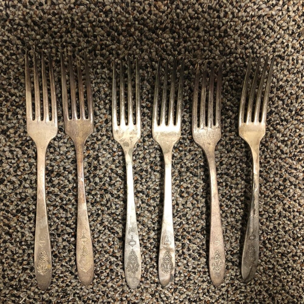 Set of 6 Bird of Paradise by Community, Silverplate Dinner Forks Art Deco - Picture 3 of 3